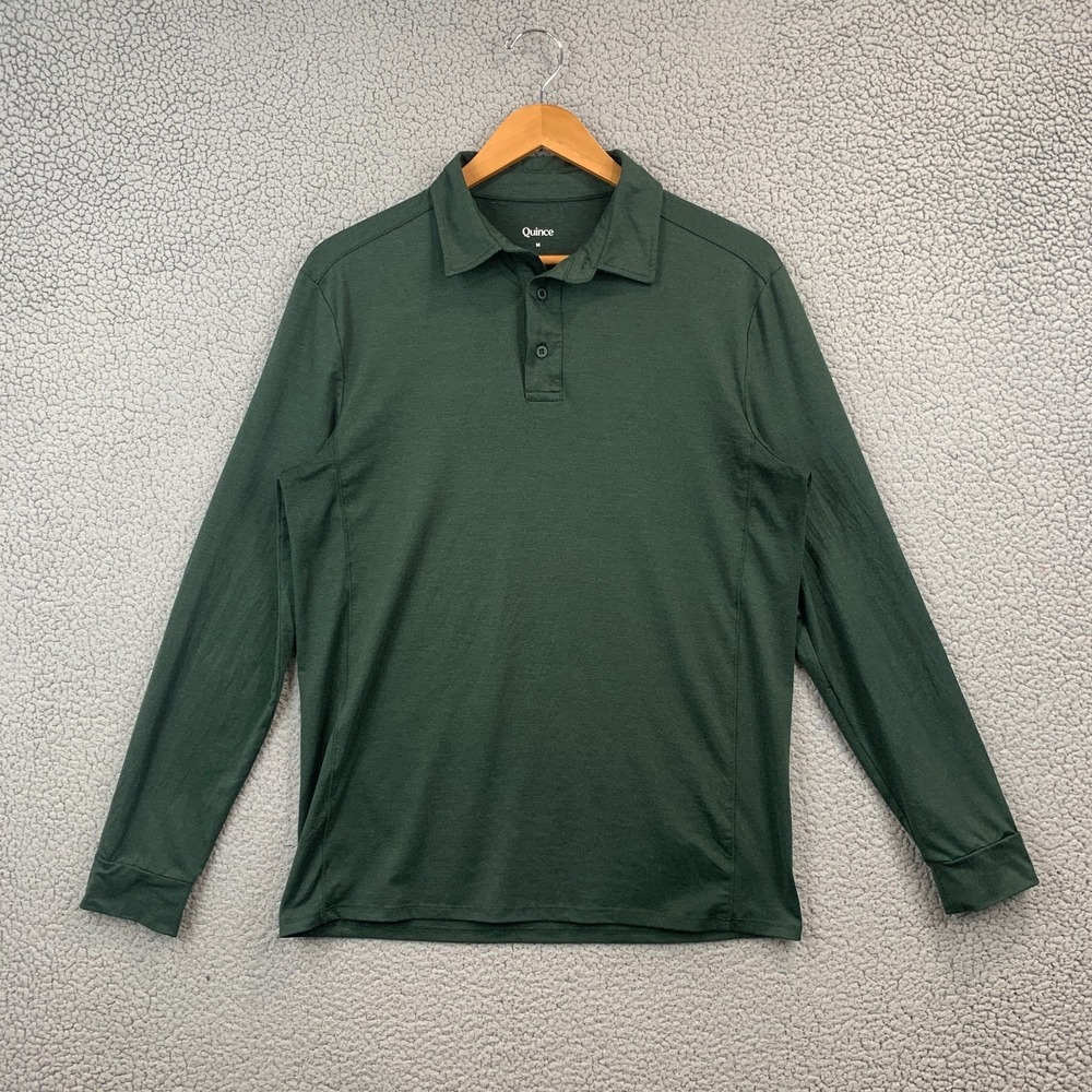 Quince Mens Organic Cotton Long Sleeve Pique Polo Loden Green Medium